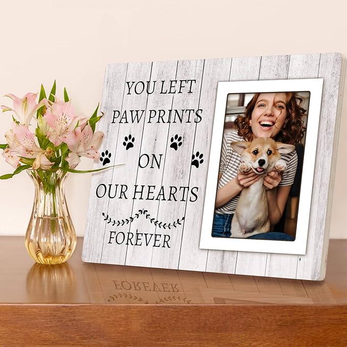 Dog Memorial Picture Frame - Pet Memorial Gifts For Loss Of Dog Sympathy Gift, Remembrance Gift - 4x6 Picture Frame With Paw Prints