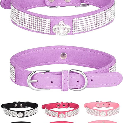 Dog Collar for Small Dogs, Adjustable Leather Suede Bling Dog Collars，Pink Dog Collar Cat Collar, Rhinestone Dog Collar (S, purple3)