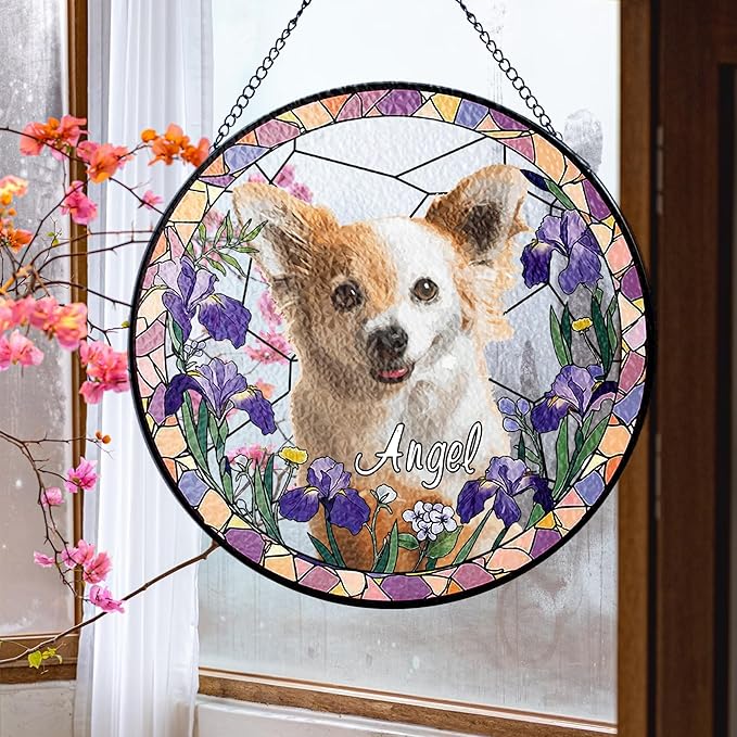 Lovely POD Personalized Pet Memorial Gifts for Dogs with Photo, Custom Dog Breeds Suncatcher, Loss of Fur Sympathy Gift, Pet Lovers Memorial Gift, Home Decor, Memorial Passing Away Gifts