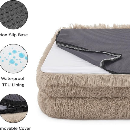 Bedsure Orthopedic Dog Beds for Small Dogs - Washable Small Dog Cat Bed Waterproof, Comfort Pet Couch Sofa with Washable Removable Cover, Pets Bed with Nonskid Bottom, Long Faux Fur-Taupe, 24"