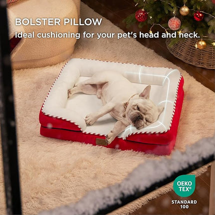 Bedsure Orthopedic Dog Bed Medium Size Dogs - Washable Medium Dog Cat Bed Waterproof, Comfort Pet Couch Sofa with Washable Removable Cover, Pets Bed with Nonskid Bottom, Red, 28"