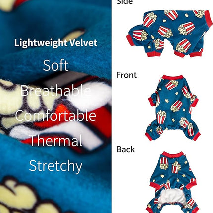 Fitwarm Popcorn Dog Pajamas, Funny Dog Clothes for Small Dogs Boy Girl, Fleece Pet Onesie with Feet, Blue, Red, White, Yellow, XXL