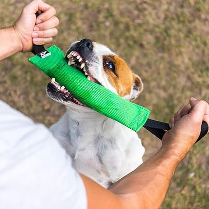 Bull Fit K9 Dog Bite Tug Toy with 2 Strong Handles - Made of Durable & Tear-Resistant French Linen - Perfect for Tug of War, Fetch & Puppy Training - Ideal for Medium to Large Breeds