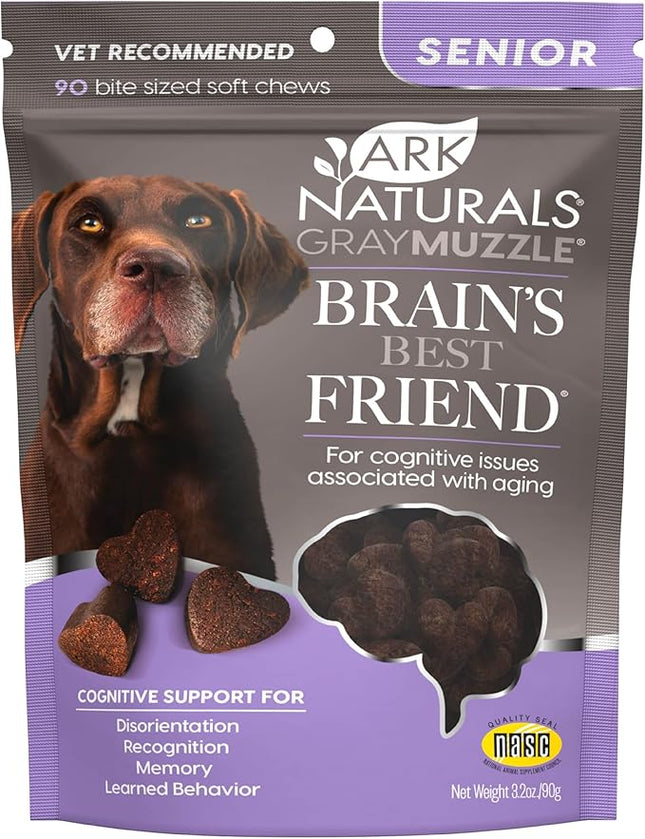 Ark Naturals Gray Muzzle Brain's Best Friend Vet Recommended Soft Chews for Cognitive Issues Associated with Aging, 90 Count Bag