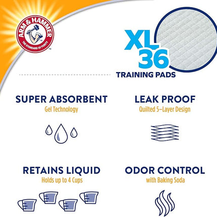 Arm & Hammer for Dogs XL Training Pads | 30% Larger Coverage, New & Improved Super Absorbent, Leak-Proof, Odor Control Quilted Dog Training Pads with Baking Soda| 36 Count - 4 Pack Wee Wee Pads