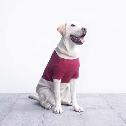 Large Dog Color Block Sweaters Warm Clothes Pullover Sweatshirts for Pitbull Labrador, Dark Red Grey, 3X-Large