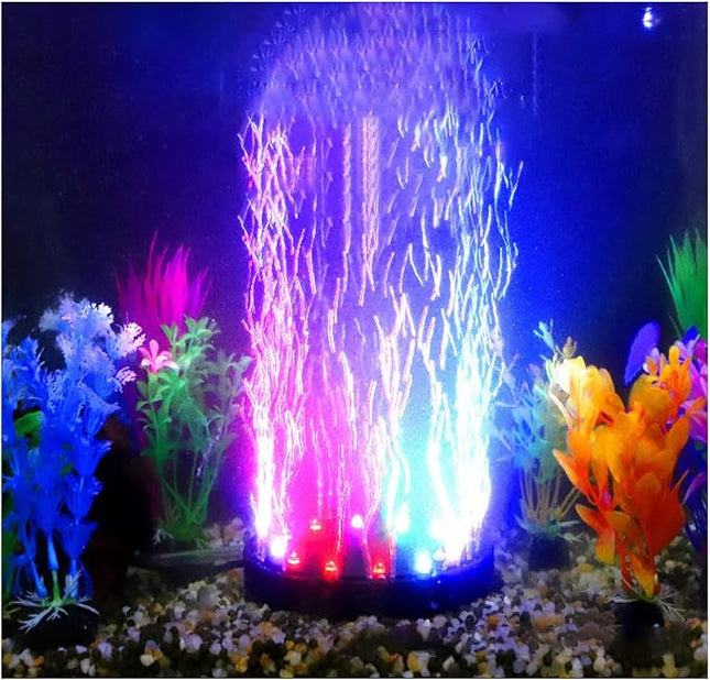 4.92 inch 12 LEDs Fish Tank Light, Bubbler Stone, LED Aquarium Lights, Air Stone Disk, Submersible Fish Tank Aquarium Decorations Accessories, Underwater Round Small Bubbles Lamp for air Pump
