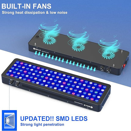 WILLS Full Spectrum Aquarium Light, Reef Lights for Coral with Dual Dimmable Channels, 105 Premium SMD Chips, Daisy Chain Design, Hanging Saltwater Fish Tank Light for SPS/LPS Coral Reef (300W/Black)