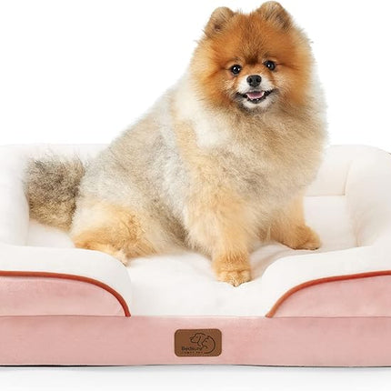 Bedsure Small Orthopedic Dog Bed - Washable Bolster Dog Sofa Beds for Small Dogs, Supportive Foam Pet Couch Bed with Removable Washable Cover, Waterproof Lining and Nonskid Bottom Couch, Pink