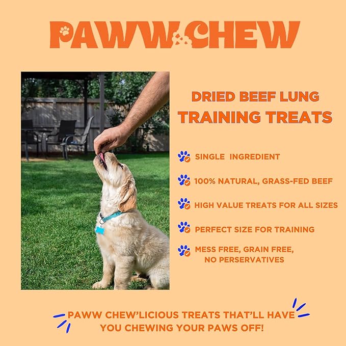 Beef Lung Dog Treats, 100% Natural, Single Ingredient, (1 Pound) Made in The USA, Dried & Dehydrated, High Protein, High Value Dog Training Treats, Grain Free, Low-Odor Free for All Breeds