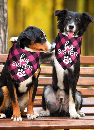 Big Sister Dog Bandana, Plaid Pregnancy Announcement Dog Bandanas for Dogs (Pink, Big Sister)