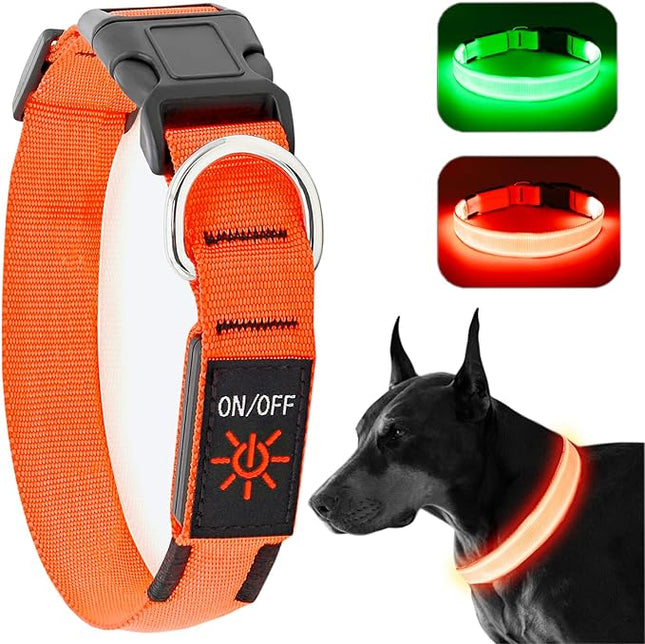 Light Up Collar at Night, LED Adjustable, Rechargeable Waterproof Dog Lights for Night Walking, Glow in The Dark for Medium Large Dogs