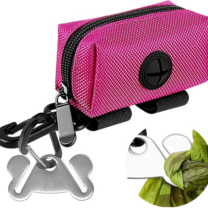 Dog Waste Bag Dispenser Pet Poop Bags Holder for Doggie Waste Bags Dispensers Soft Fabric Zipper Small Doggy Puppy Pouch for Leash Accessory Attachment with Carrier,Pink