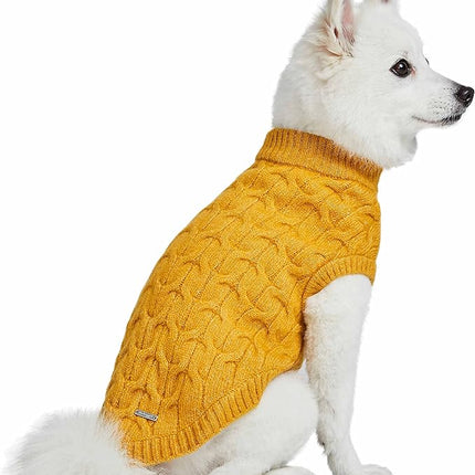 Blueberry Pet Classic Fuzzy Textured Knit Pullover Crew-Neck Dog Sweater in Mustard Yellow, Back Length 20", Pack of 1 Clothes for Dogs