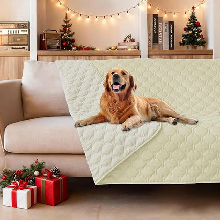 gogobunny 100% Double-Sided Waterproof Dog Bed Cover Pet Blanket Sofa Couch Furniture Protector for Puppy Large Dog Cat, Reversible (52x82 Inch (Pack of 1), Dark Cream/Light Cream)