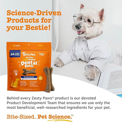 Zesty Paws Dental Bones - Fights Tartar & Plaque - Gum, Teeth & Bone Health - Cinnamon for Dog Breath - Immune, Joint, Gut, Skin & Coat Support - Omega 3 EPA & DHA and Calcium - Large Dogs - 24 ct