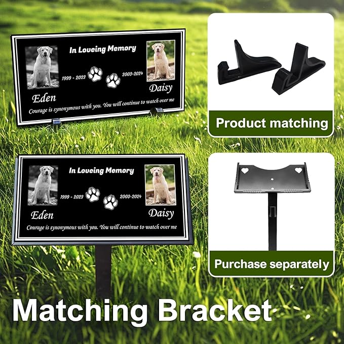 Pet Memorial Stones for Dogs & Cats, Personalized Dog Memorial Plaques for Pet Grave Stones for Outdoor - Cats Headstones, Tombstones for Grave Markers with Photo (Double Portrait)
