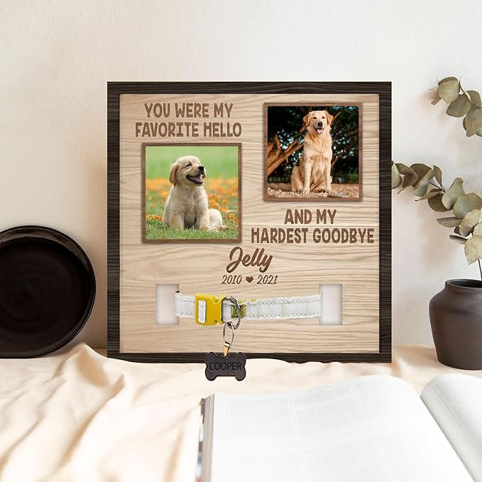 Nazenti Personalized Dog Memorial Picture Frame, Pet Loss Gift, Custom Sympathy Gifts for Loss of Dog, Pet Memorial Frame with Collar Holder, Cat Condolences Gift, Dogs Sign Bereavement Gifts
