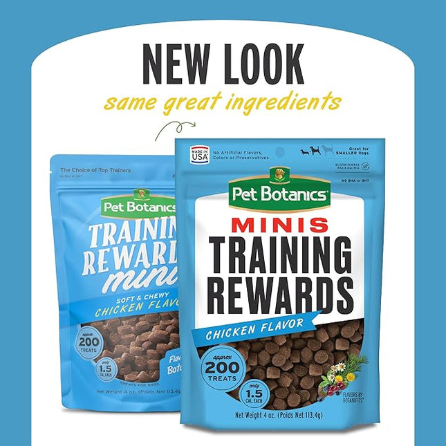 Pet Botanics 4 oz. Pouch Training Rewards Mini Soft & Chewy, Chicken Flavor, with 200 Treats Per Bag, The Choice of Top Trainers (Pack of 2)
