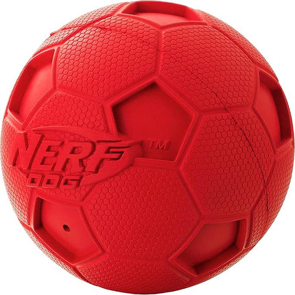 Nerf Dog Soccer Ball Dog Toy with Interactive Squeaker, Lightweight, Durable and Water Resistant, 4 Inches, for Medium/Large Breeds, Single Unit, Red