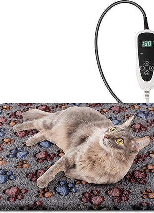 Cat Heating Pad, Waterproof Pet Heating Pad for Cats Dog Indoor, 11 Adjustable Temperature Cat Warming Bed Mat with Timer, Indoor Heated Bed with Chew Resistant Cord (S: 18'' L X 18W '')