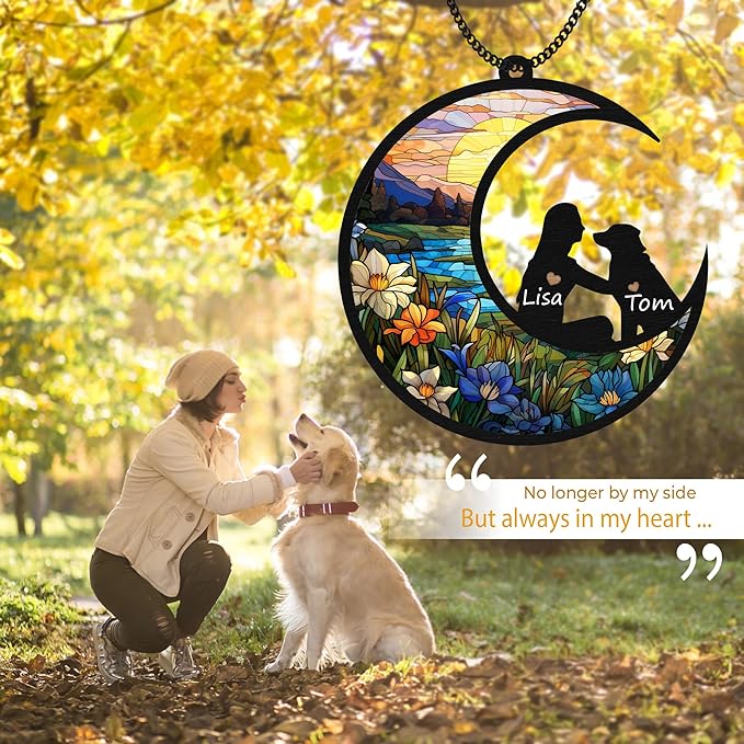 6'' Angel Dog Friendship Memorial Suncatcher Custom Name Dog Breeds Pet Ornament Window Car Hanging, Sympathy Gift for Loss of Pet Passing Away Bereavement Gifts for Dog Lovers SCM-B11-W-21-6
