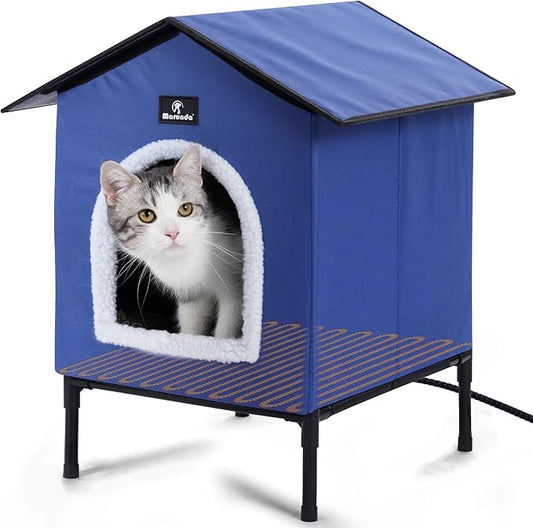 MARUNDA Heated Cat Houses for Outdoor Cats in Winter, Heated cat House for Indoor and Kitty Shelter for Your Pet to Stay Warm and Cozy,Easy to Assemble. (Dark Blue, Small)