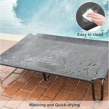 pettycare Elevated Outdoor Dog Bed - Dog Cots beds for Large Dogs XL, Waterproof Raised Dog Bed Easy to Assemble, Cooling Elevated Dog Bed with Teslin Mesh, Durable, Non Slip, Up to 85 lbs,Black