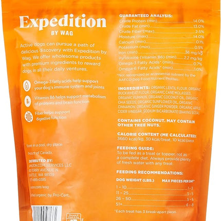 Amazon Brand - Wag Expedition Human Grade Organic Biscuits Dog Treats, Non-GMO, Pumpkin & Chia Seed, 10 oz, Pack of 1