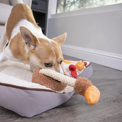 goDog Checkers Skinny Rooster Squeaky Plush Dog Toy, Chew Guard Technology - Brown, Small
