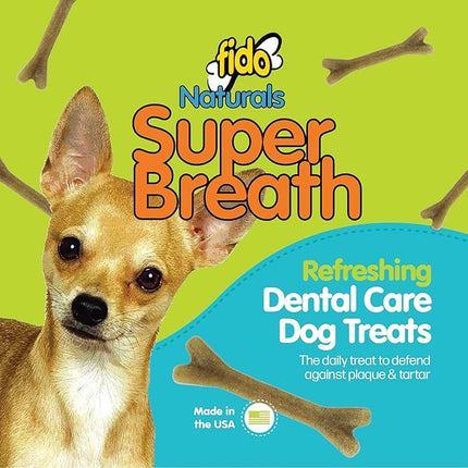 Fido - Super Breath Dental Care Bones for Dogs - 21 Count Mini Dog Dental Treats for Small Dogs (Made in USA) - Tasty Dog Dental Chews Help Reduce Plaque, Tartar Buildup, and Freshens Breath