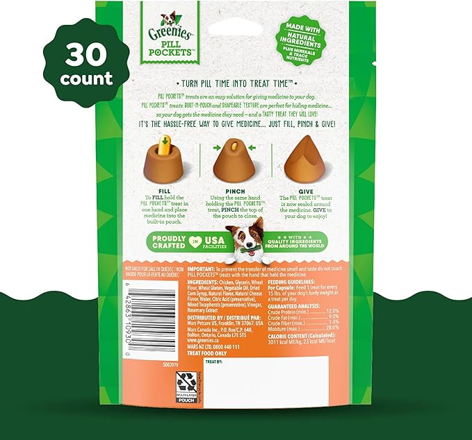 Greenies Pill Pockets for Dogs Large Size, Soft Dog Treats, Cheese Flavor, 7.9 oz. Pouch (30 Treats)