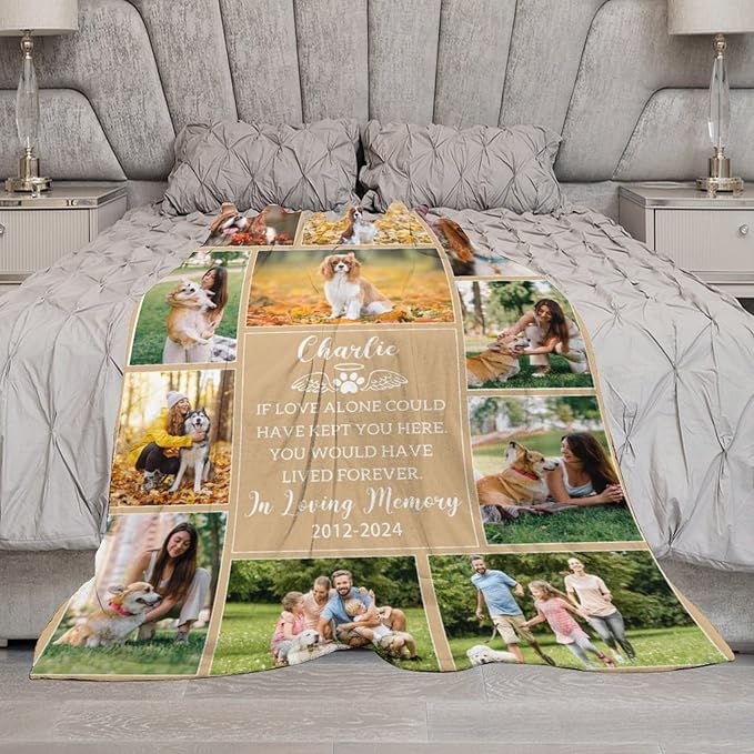 Custom Pet Loss Memorial Blankets - Personalized Dog Remembrance Blanket with Photo - Bereavement & Sympathy Dog Memorial Gifts for Loss of Dog, in Loving Memory Blanket for Pet Owner Dog Lover