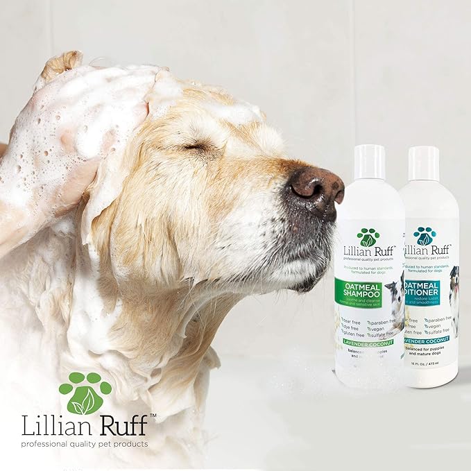 Lillian Ruff PRO Formula Deodorizing Oatmeal Dog Shampoo & Conditioner Set - Calm Itching & Allergies, Ultra-Nourishing Dry Skin Relief - Oatmeal, Aloe, Coconut Oil, Lavender & Provitamin B5, USA Made