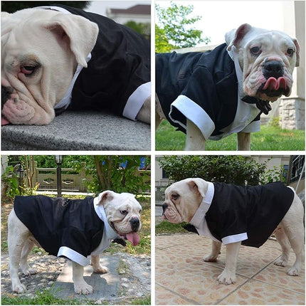 Lovelonglong Bulldog Costume Dog Suit Formal Tuxedo with Black Bow Tie Wedding Clothes for Pugs/French Bulldog/English Bulldog/American Pit Bull Black B-S