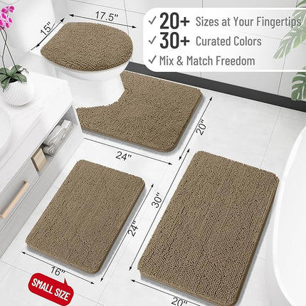 OLANLY Toilet Rugs U-Shaped 24x20, Extra Soft Absorbent Chenille Contour Bathroom Rugs for Toilet, Dry Quickly, Machine Washable, Non-Slip Bath Mat, Tan