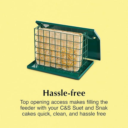 C&S EZ Fill Deluxe Suet and Snak Feeder with Roof & Platform, Suet Feeder for Wild Birds, Holds one 56 Ounce Suet Cake