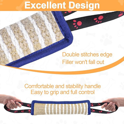 Dog Tug Toy Dog Bite Jute Pillow Pull Toy with 2 Strong Handles Perfect for Tug of War, Puppy Interactive Play, Tear Resistant Bite Training Toys for Small Medium Large Dogs (Blue Footprint)