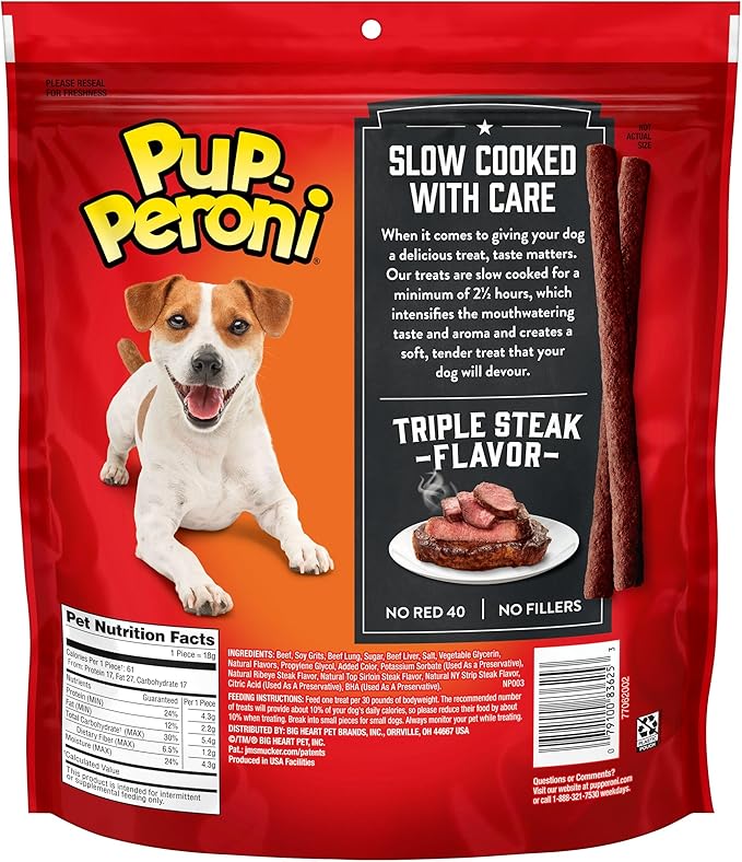Pup-Peroni Dog Treats, Triple Steak Flavor, 22.5 Ounce, Ribeye, Top Sirloin, NY Strip Flavors
