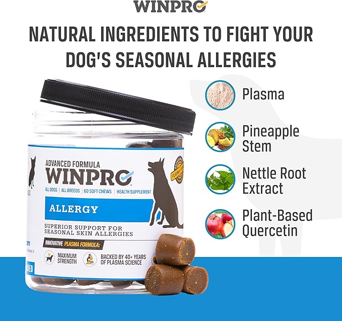 WINPRO Dog Allergy Relief Chews – Plasma-Powered Soft Chews for Dogs – Grain-Free, Natural Blood Protein Supplements – Anti-Itch, Skin & Allergy Relief – 60 Chews, Made in The USA