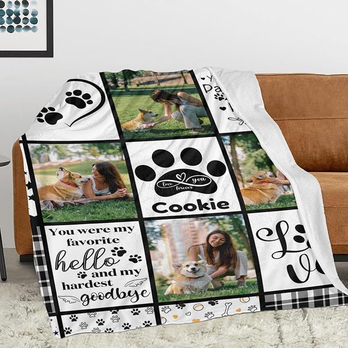 Artsadd Peporsonalized Photo Dog Blanket - Custom Pet Memorial Gift for Loss of Dog or Cat, Memorial Gift for Loss of Pet