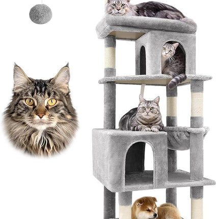 Globlazer Heavy Duty Cat Trees for Large Cats, Sturdy 72in Maine Coon Cat Tree for Large Cats 20 lbs+ Heavy Duty Cat Tower for Adult Biggest Cat with 6 Scratching Posts, Hammock, S72, Light Grey
