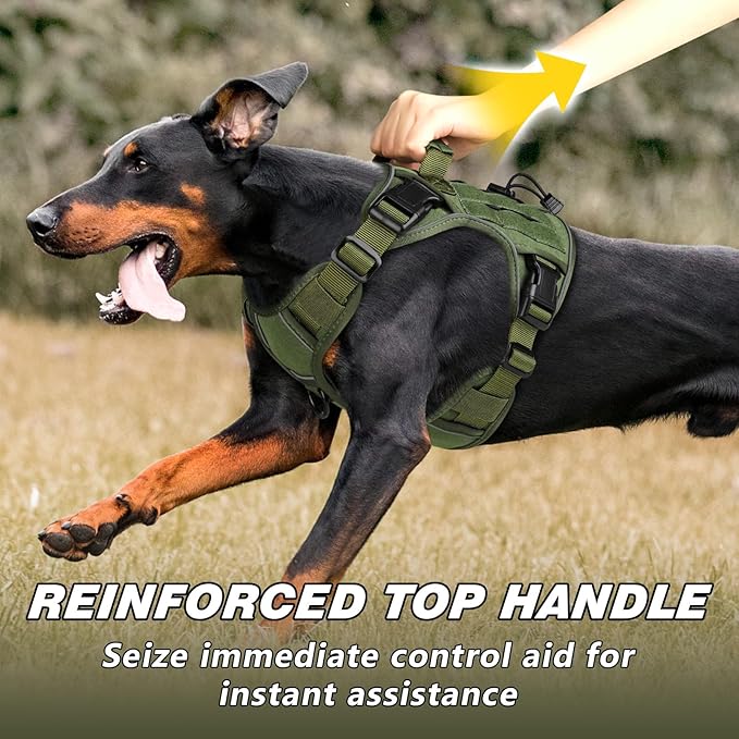 WINGOIN Green Tactical Dog Harness for Medium Dogs, Heavy Duty No Pull Dog Harness with Handle, Adjustable Reflective Military K9 Pet Vest for Pitbull, Female, Male, Walking, Training, Hunting (M)