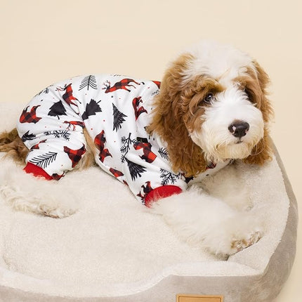 Fitwarm Reindeer Dog Christmas Pajamas, Winter Doggy Clothes for Small Dogs Boy Girl, Fleece Dog Onesie with Feet, Holiday Pet Outfit, Black, White, Red, XXL