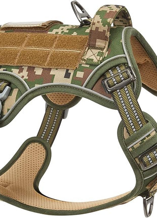 BUMBIN Tactical Dog Harness for Medium Dogs No Pull, Famous TIK Tok No Pull Dog Harness, Fit Smart Reflective Pet Walking Harness for Training, Adjustable Dog Vest Harness with Handle Forest Camo M