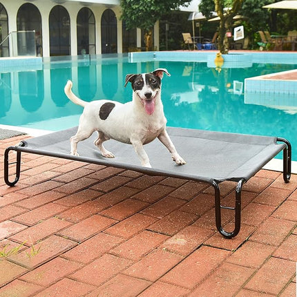 Pettycare Elevated Outdoor Dog Bed - Waterproof Cot for Small Dogs, Easy to Assemble, Cooling With Teslin Mesh, Durable, Non-Slip, Up to 35 lbs, Grey