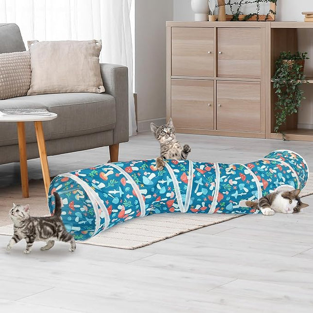 Glittme Cat Tunnel, Cat Tunnels for Indoor Cats, S-Shape Peekaboo Cat Cave with Cat Toys, Foldable Cat Tubes and Tunnels for Cats, Rabbit, Puppy, Guinea Pig