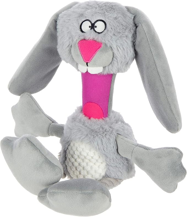 goDog Multi Tugs Rabbit Squeaky Plush & Rope Dog Toy, Chew Guard Technology - Gray, Small