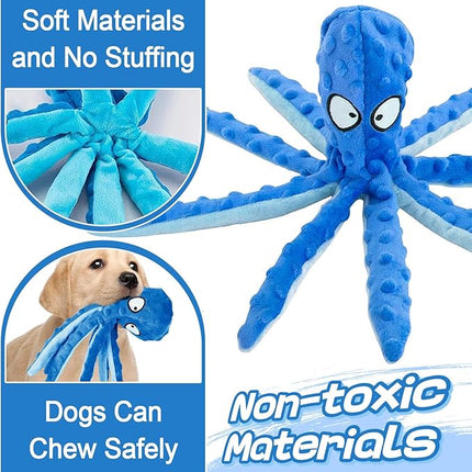 Alphatool Squeaky Dog Toys - No Stuffing Octopus Soft Plush Crinkle Toys to Keep Them Busy, Interactive Essentials for Small Medium Pets Dogs Gifts, 1pcs Blue