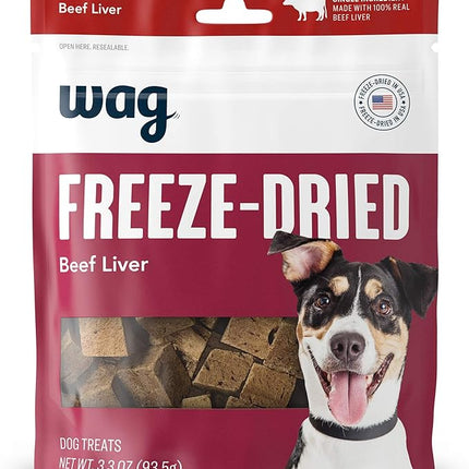 Amazon Brand - Wag Freeze-Dried Raw Single Ingredient Dog Treats, Beef Liver, High Protein, Health Training Treats or Meal Topper for all Dogs, Grain-Free, 3.3 Ounce (Pack of 1)